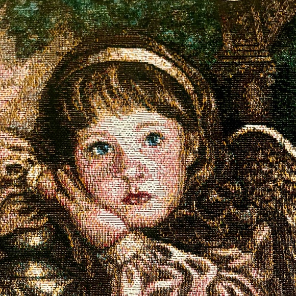 Christmas Tapestry Pillow Little Angel Girl Red Roses 16x16” by Donna Richardson - Picture 5 of 5